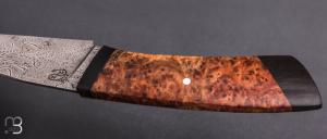     Couteau droit par Nicolas Mestrallet - Atelier du couteau de Vaunaveys - Lame forgée acier damas mosaïque et loupe d'amboine