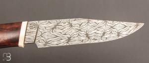    Couteau droit par Nicolas Mestrallet - Atelier du couteau de Vaunaveys - Lame forgée acier damas mosaïque et  bois de fer
