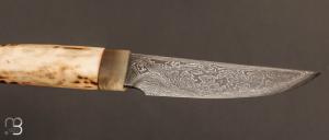  Couteau fixe par Jean Paul Sire - Bois de cerf et Lame forgée acier damas
