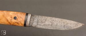    Couteau fixe loupe de robinier et Lame forgée acier damas par Jean Paul Sire