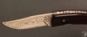   Couteau " liner lock " custom par Philippe Sœuvre - Bois de fer et damas