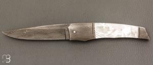    Couteau  " liner-lock custom " par Alain & Joris Chomilier - Nacre et damas de Chad Nichols