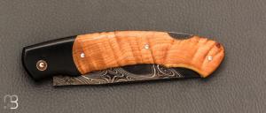   Couteau " lock-back " custom par Silas Coutellerie - Genévrier et lame damas cuivre