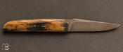 Couteau pliant liner-lock mammouth et damas wootz par Thierry Chevron