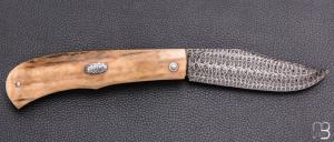  Couteau " trappeur " custom par Anthony Brochier - Mammouth et damas mosaïque torsadé