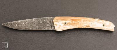   Couteau "Lock-back custom" de Alain & Joris Chomilier - Mammouth et damas "spirographe" de Vegas Forge