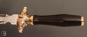 Dague d'exception faite main par Thierry Locicero - Bois de fer et damas - Garde en bronze