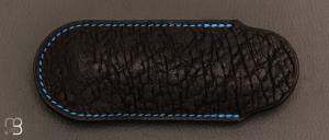 Etui cuir d'autruche / veau pour couteau pliant fait main par Chantal Trocm - Noir