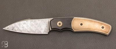  Couteau  "  Front-Flipper " custom pliant par David Lespect - Laiton / Ébène et damas