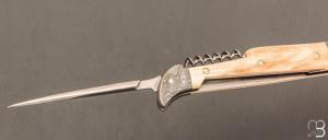    Couteau " Laguiole 13CM 3 pièces  " custom de Jérôme Bellon - Ivoire de mammouth / damas et RWL34