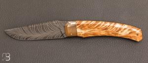  Couteau  "  Ptiguy " de collection par Philippe Ricard - Fourche de peuplier et lame damas plume