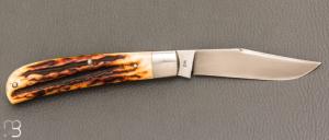   Couteau " Trapper slipjoint " par Don Hanson III - Bois de cerf et lame en W2