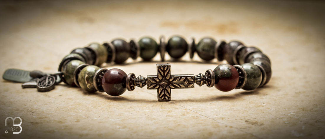 Bracelet Sonora Dragon Blood Jasper Cross Étain ESODB2