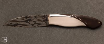 Couteau "Legros" de Maxime Rossignol - La Forge de Max - Inox cuir stabilisé et lame damas multi-barreaux