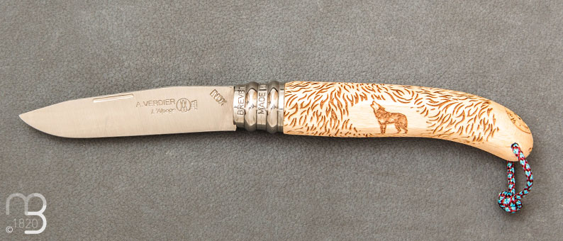 Couteau de poche Alpage Chasse gravure Loup
