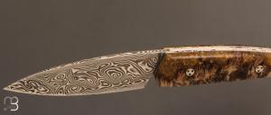   Couteau " Ariégeois " par la Coutellerie Savignac - Loupe d'érable stabilisée et Damasteel