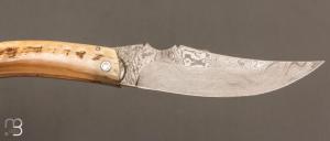 Couteau " Berger " pliant par José Viale - Lame Damas et corne de bélier