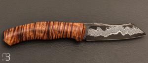  Couteau " Bluff " de collection par Olivier Ouertal - Tasmanian blackwood ondé et lame damas