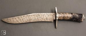   Couteau " Bowie " de Nicolas Mestrallet - Atelier du couteau Vaunaveys -Fourche de peulier et lame damas