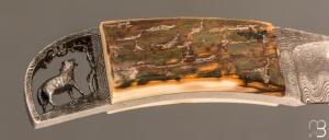   Couteau droit par Charles Roulin - Ivoire de mammouth et lame damas de Gérard Doursin
