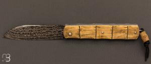    Couteau  " Canif " custom par David Breniere - Buis sculpt et lame damas feuillet