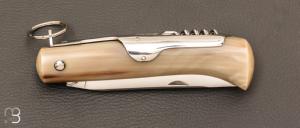  Couteau " Chasseur 2 pièces " avec anneau 13.5 cm par J. Mongin - Corne blonde