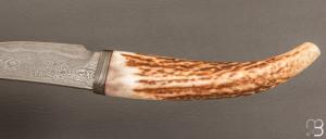 Couteau  " Droit " bois de cerf et lame damas par Jean Paul SIRE