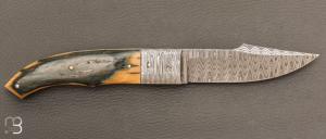    Couteau " Gentleman Folder " custom par Claude Giraud - Ivoire de mammouth et lame damas