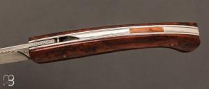 Couteau "Globetrotter" custom par Manu Laplace - Atelier 1515 - Bois de fer et Damas