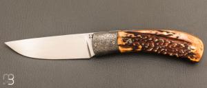  Couteau  " Gros "  liner lock par Joël Grandjean - Bois de cerf et lame en RWL34