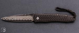     Couteau pliant "H300-D" par William Henry - Fibre de carbone et lame damas