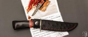 Couteau " Hunter Bowie " fixe custom par Santino Ballestra -  Corne de buffle et lame forgée acier damas