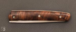 Couteau "  K-hannibal " custom pliant de Michel Grini - Loupe de noyer US stabilisé et RWL-34