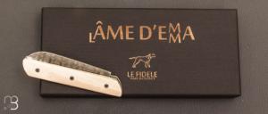 Couteau  "  L'Âme d'Emma " ivoire de mammouth et lame damas par Le Fidèle