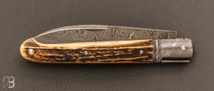 Couteau " Laguiole droit " custom de Jérôme Bellon - Bois de cerf et damas