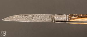 Couteau " Laguiole droit " custom de Jérôme Bellon - Bois de cerf et damas