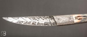   Couteau " Le Cellois " de Stéphane Robin - Le Cellois -  Ivoire de mammouth et damas plume