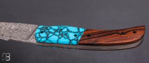  Couteau " Le Condor " par Lames de l'Ouest - Bois de fer / Turquoise et Damasteel