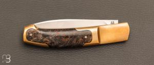 Couteau " Le Ludo  " custom par Frédéric Collin - Loupe de peuplier et lame en RWL34