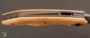 Couteau " Liner-Lock " custom par Romain Lopez - Ivoire de mammouth et lame en Damasteel®