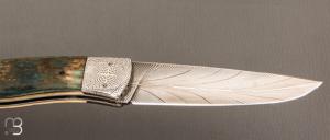    Couteau " Lock-Back " de Philippe Ricard - Ivoire de mammouth et lame damas plume
