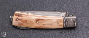    Couteau "Lock-back" custom de Jean Pierre Veysseyre - Ivoire de mammouth et damas