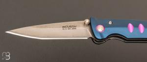 Couteau pliant MC-43C Katana aluminium bleu inserts violets damas sanmai par MCUSTA