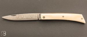    Couteau "Mandrin" de collection par Philippe Voissière - Ivoire de mammouth et lame Damasteel®