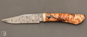   Couteau droit par Nicolas Mestrallet - Atelier du couteau de Vaunaveys - Lame forge acier damas mosaque et marronnier stabilis