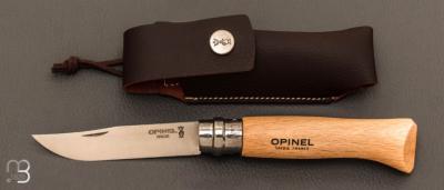 Couteau Opinel N°08 manche hêtre + étui - lame acier inoxydable