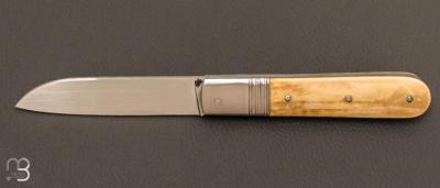 Couteau  "  gouttière " de poche par Philippe Lemonnier - Ivoire de mammouth et lame en RWL-34