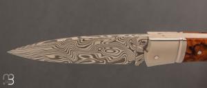   Couteau " Pièce unique " custom par Rémi Lavialle - Loupe de Bois de fer et lame en Damasteel
