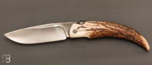 Couteau de poche Piémontais par Mickael Moing - Bois de cerf et 100c6