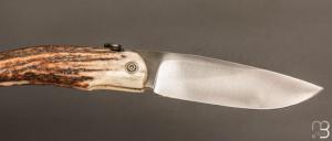 Couteau de poche Piémontais par Mickael Moing - Bois de cerf et 100c6